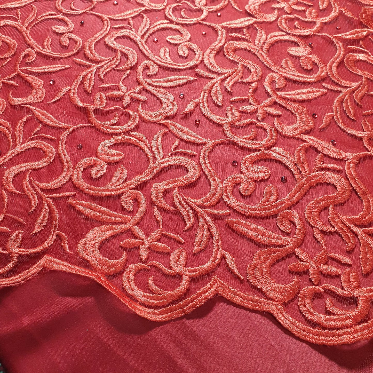 Premium Mesh Net Fabric with Floral Diamante Embroidery – 58" Wide Dress & Craft Material