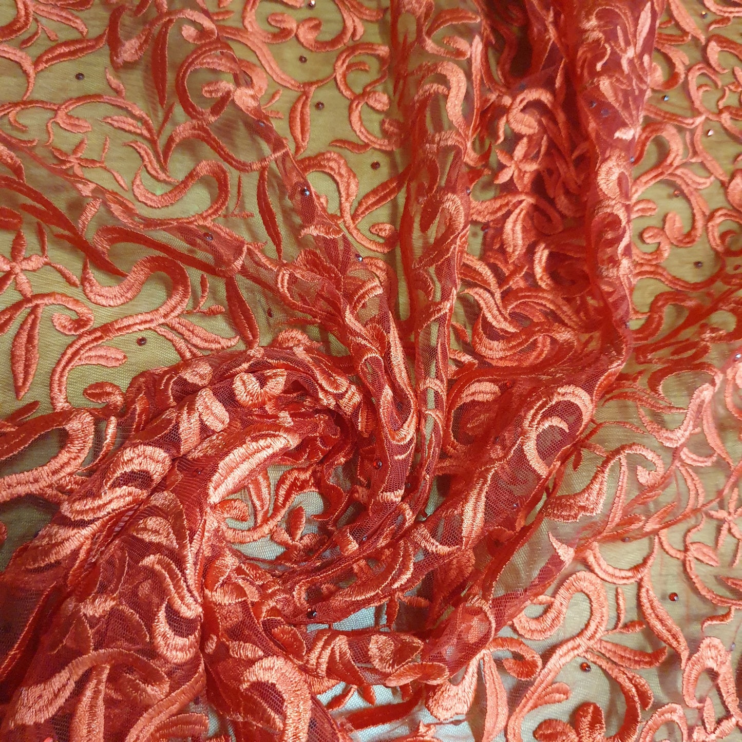 Premium Mesh Net Fabric with Floral Diamante Embroidery – 58" Wide Dress & Craft Material