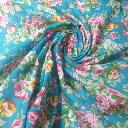Jade Vintage Floral Rose Polycotton Material Craft Dress Quilting Fabric By the Meter 44"