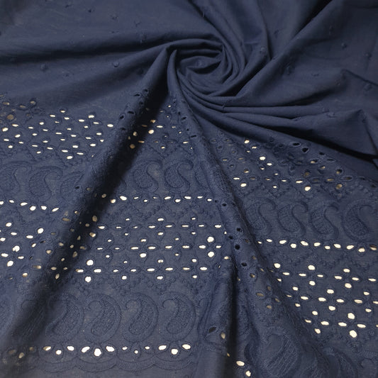 100% Cotton Voile Floral Embroidery Border Broderie Anglaise Fabric Dress Making Craft Material 44" Wide Sold By The Meter