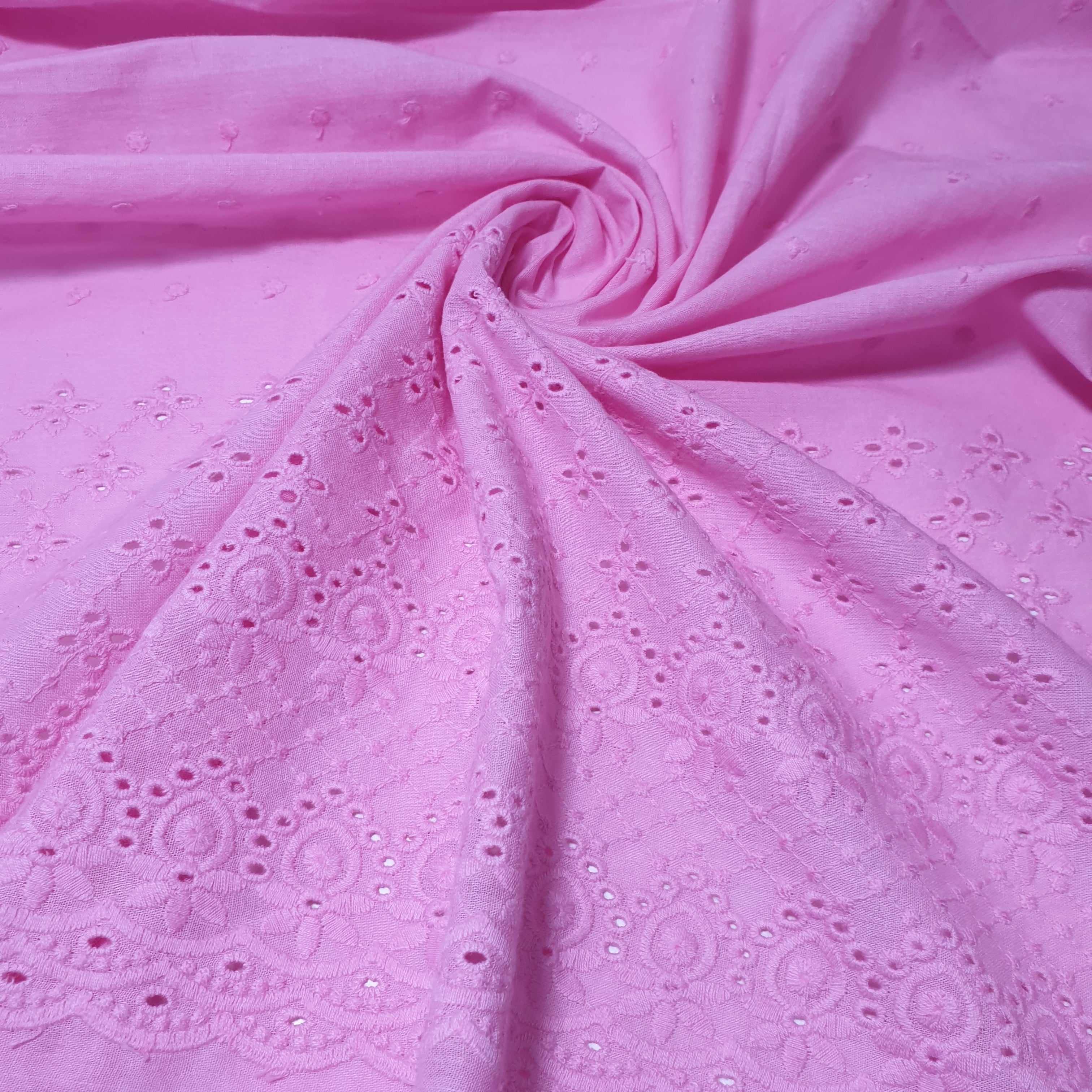 100% Cotton Voile Floral Embroidery Border Broderie Anglaise Fabric Dress Making Craft Material 44