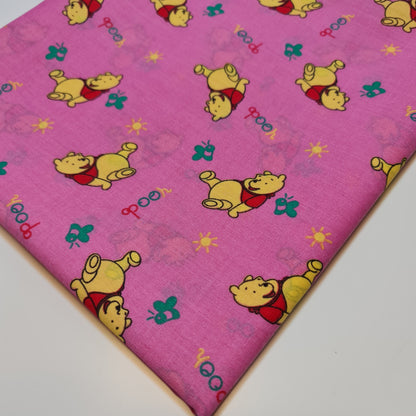 PINK WINNIE THE POOH BEAR POLY COTTON FABRIC CRAFT DRESS QUILTING MATERIAL 44" BY METER