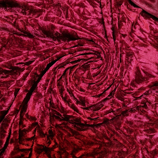 Burgundy  Premium Crushed Velvet Fabric Material Stretch Velour 58.0" (147.3 cm) / 150cm wide by the Meter