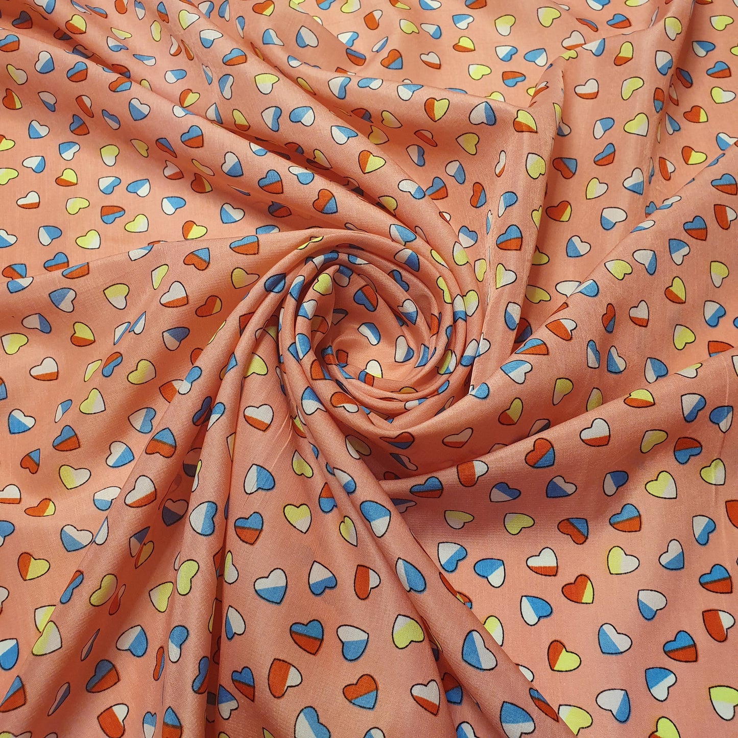 Multi Heart Crepe Printed Fabric – 58" Wide Sewing, Craft & Dress Material by the Metre