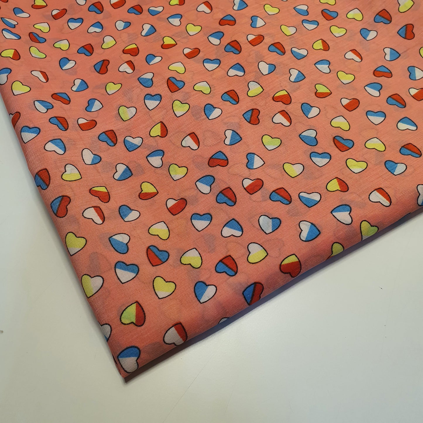 Multi Heart Crepe Printed Fabric – 58" Wide Sewing, Craft & Dress Material by the Metre