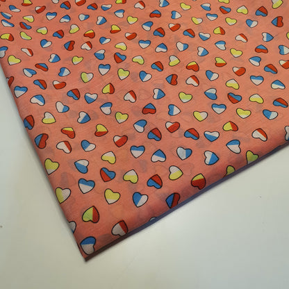 Multi Heart Crepe Printed Fabric – 58" Wide Sewing, Craft & Dress Material by the Metre