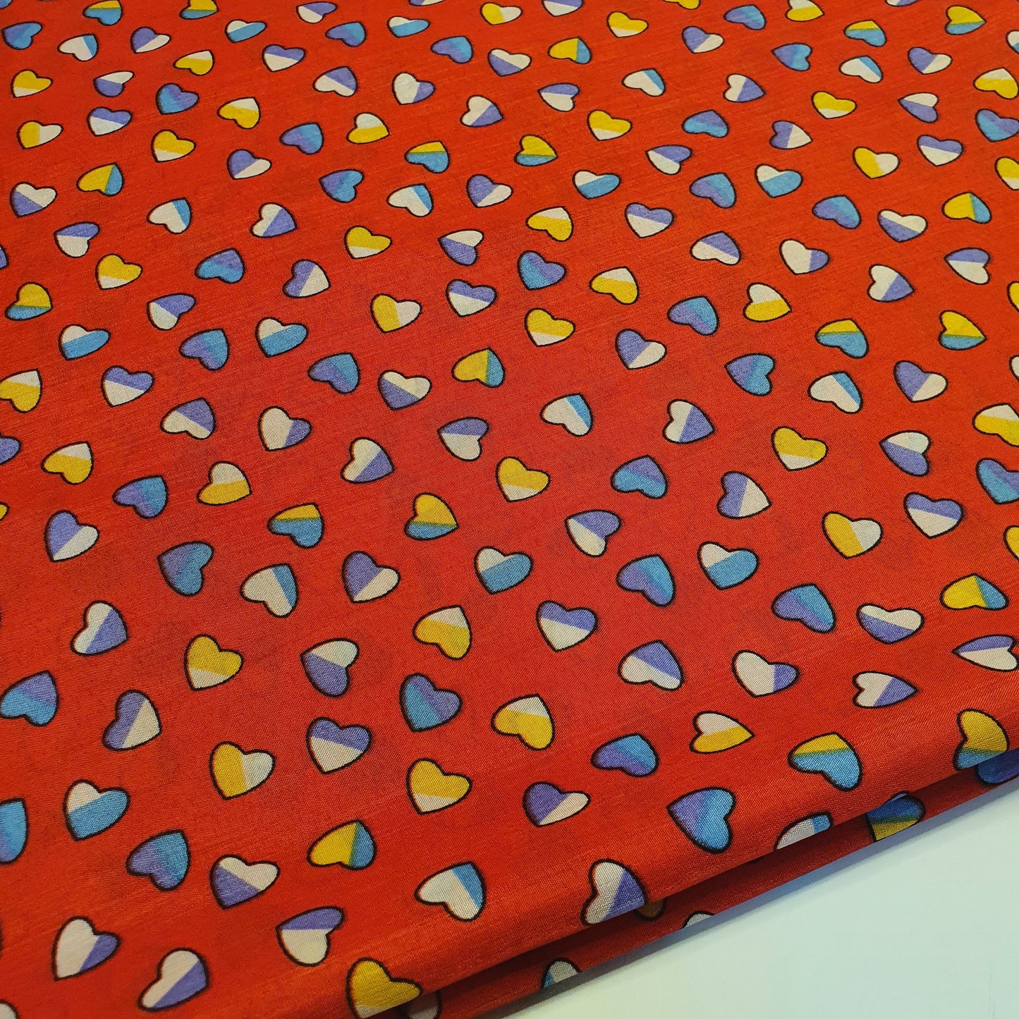 Multi Heart Crepe Printed Fabric – 58" Wide Sewing, Craft & Dress Material by the Metre