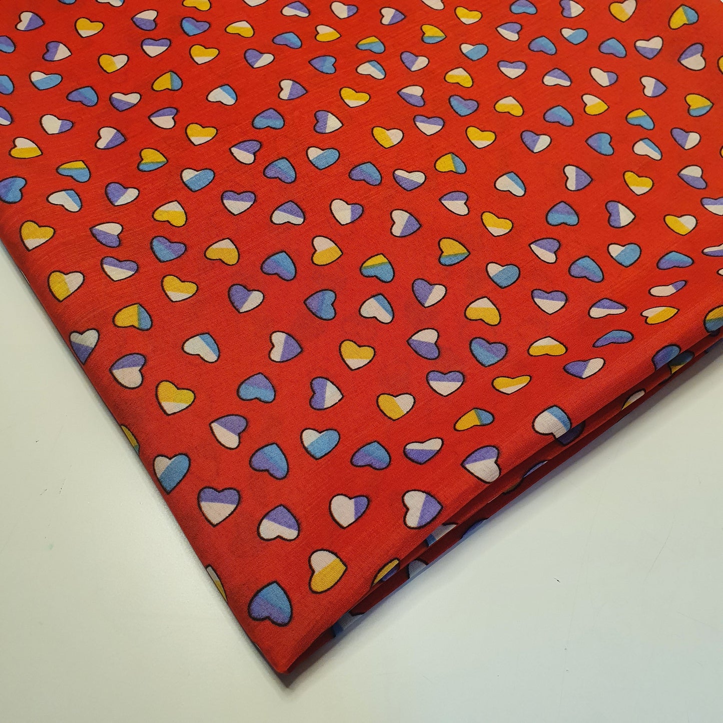 Multi Heart Crepe Printed Fabric – 58" Wide Sewing, Craft & Dress Material by the Metre