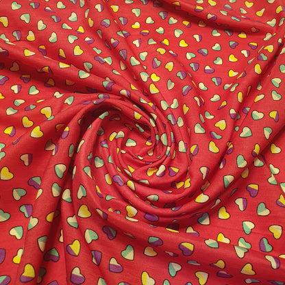 Multi Heart Crepe Printed Fabric – 58" Wide Sewing, Craft & Dress Material by the Metre