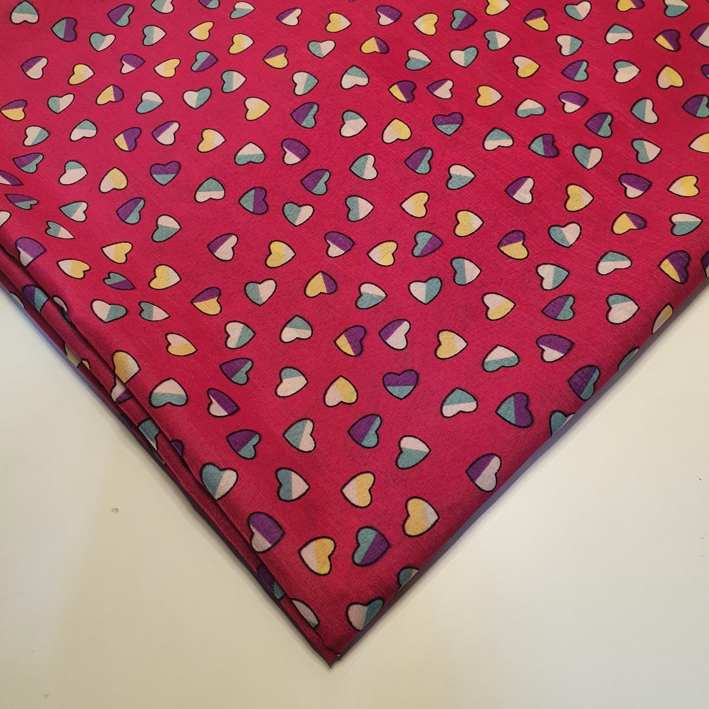 Multi Heart Crepe Printed Fabric – 58" Wide Sewing, Craft & Dress Material by the Metre