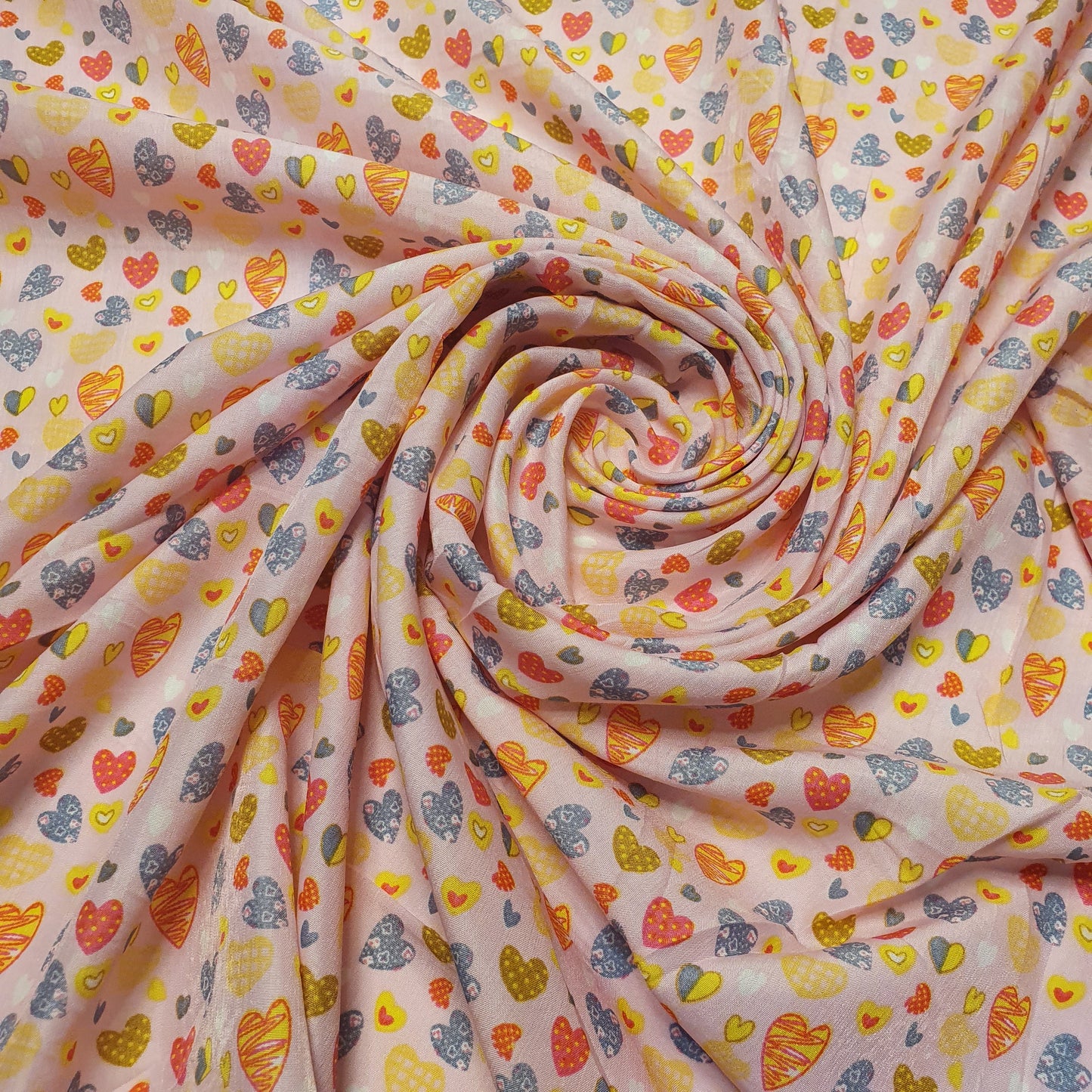 Multi Heart Crepe Printed Fabric – 58" Wide Sewing, Craft & Dress Material by the Metre