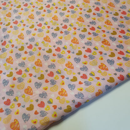 Multi Heart Crepe Printed Fabric – 58" Wide Sewing, Craft & Dress Material by the Metre