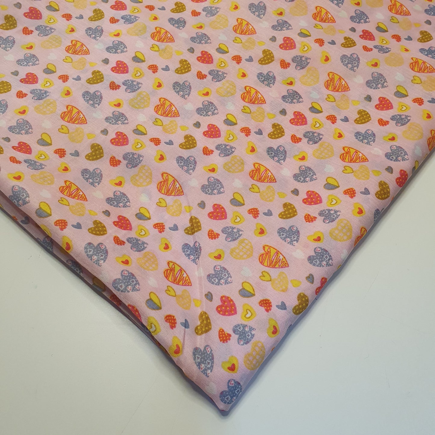Multi Heart Crepe Printed Fabric – 58" Wide Sewing, Craft & Dress Material by the Metre
