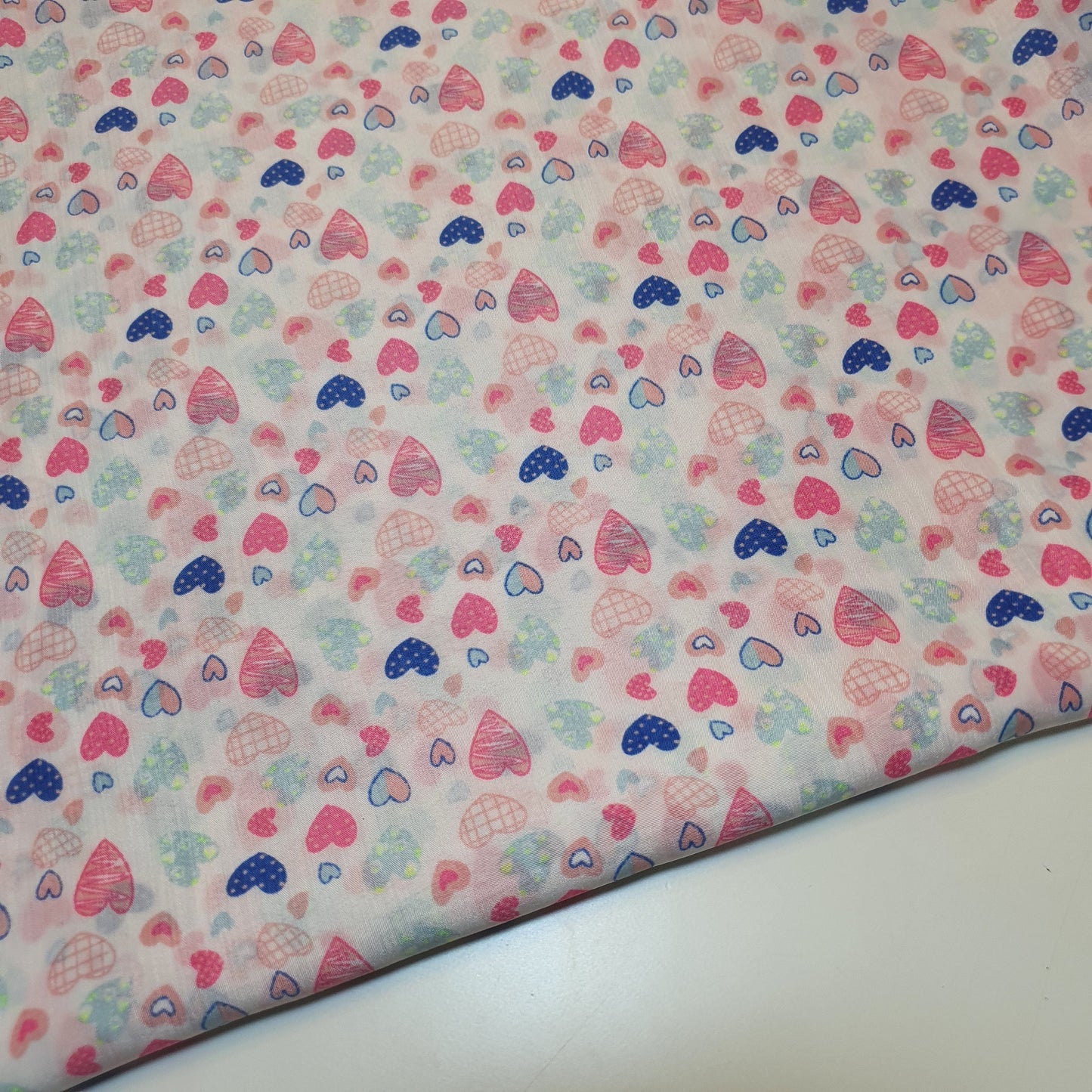 Multi Heart Crepe Printed Fabric – 58" Wide Sewing, Craft & Dress Material by the Metre