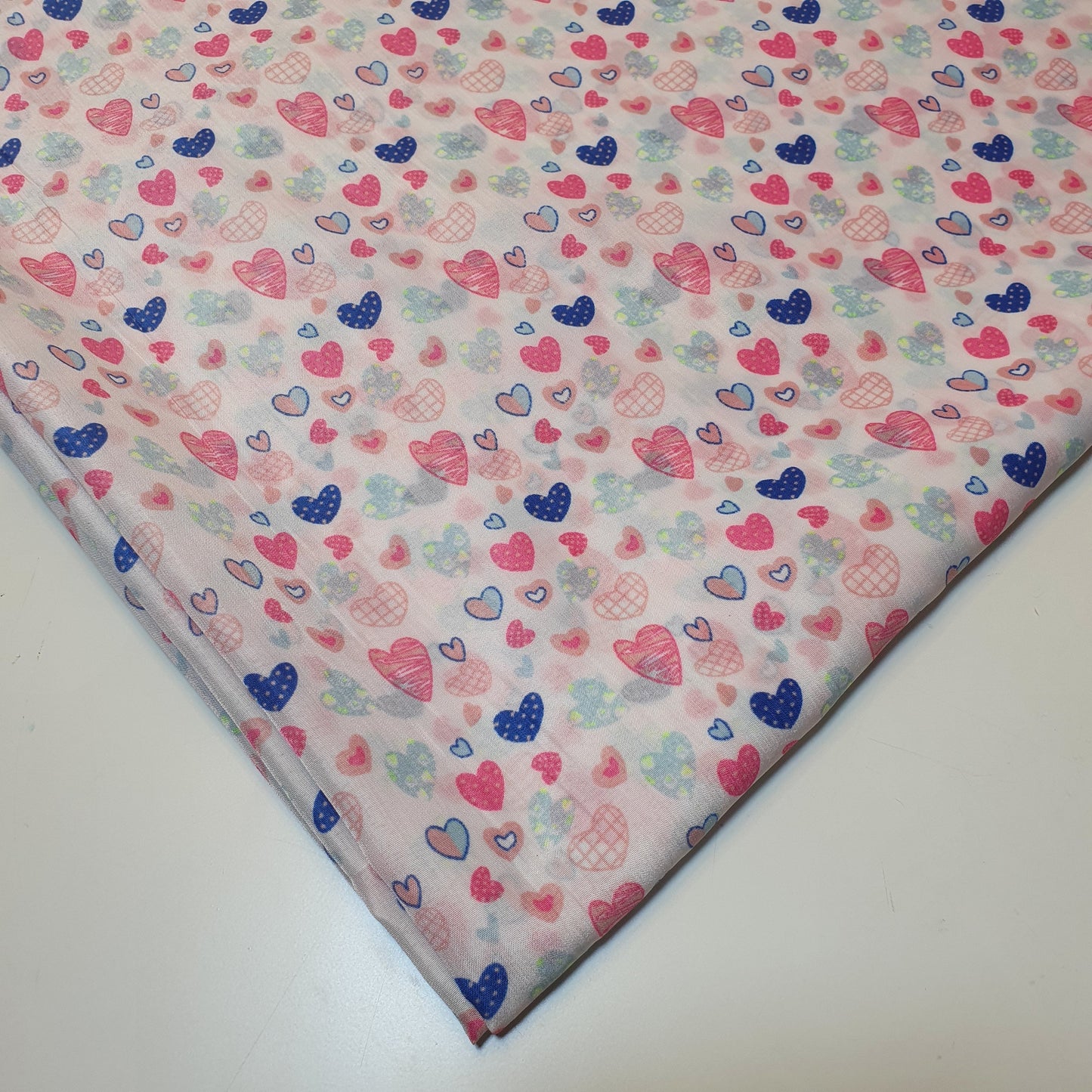 Multi Heart Crepe Printed Fabric – 58" Wide Sewing, Craft & Dress Material by the Metre