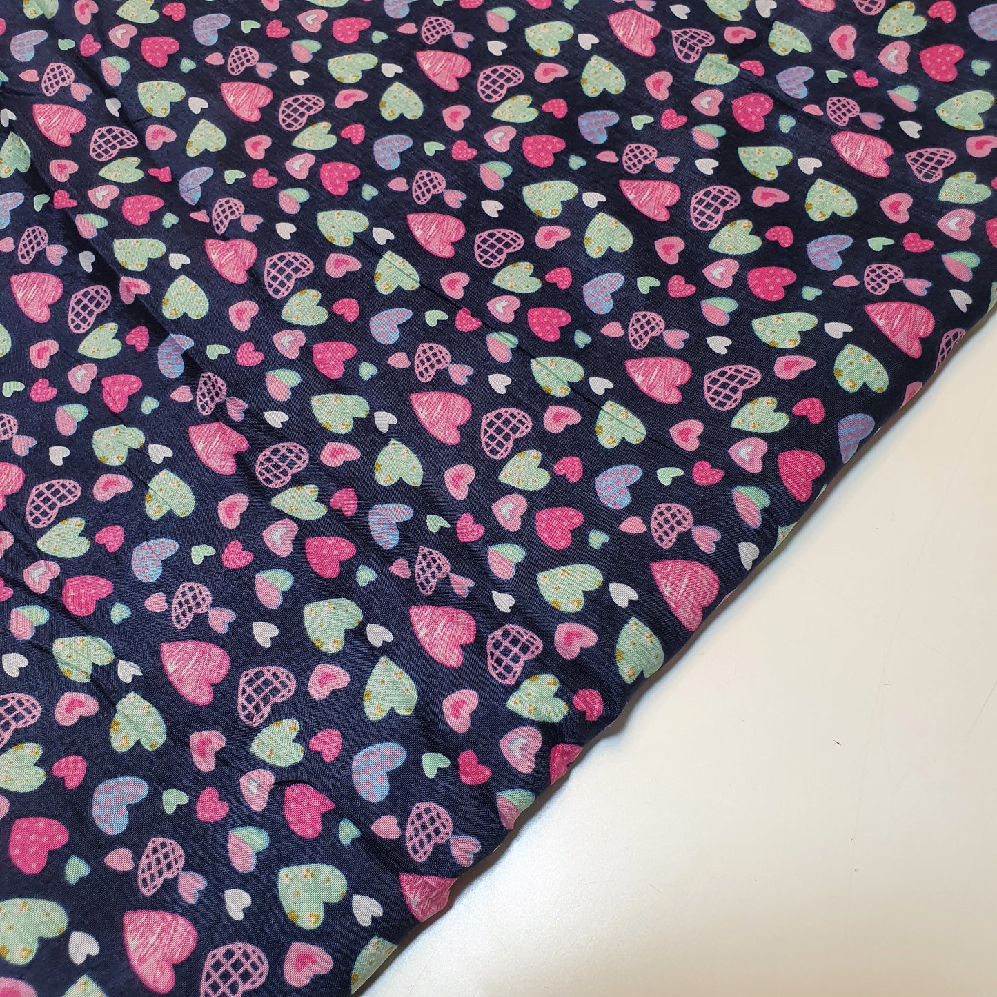 Multi Heart Crepe Printed Fabric – 58" Wide Sewing, Craft & Dress Material by the Metre