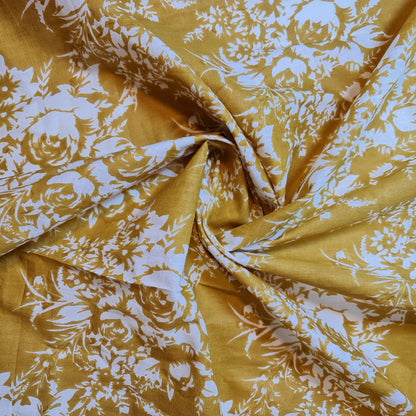 Mustard Roses 100% Cotton Lawn Fabric Craft Quilting Patchwork Material By Meter 44"