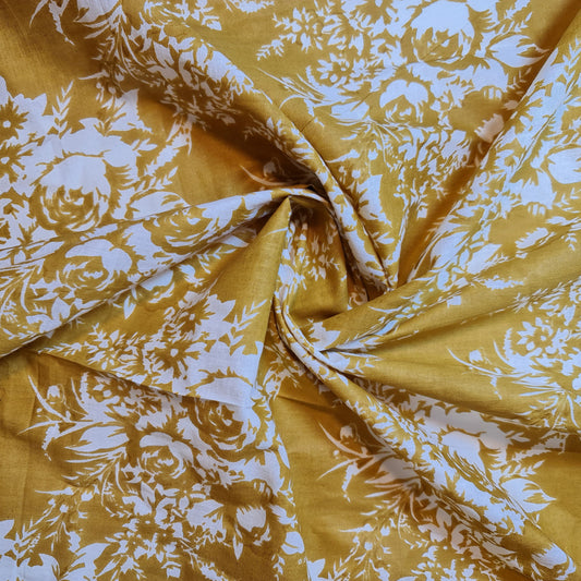 Mustard Roses 100% Cotton Lawn Fabric Craft Quilting Patchwork Material By Meter 44"