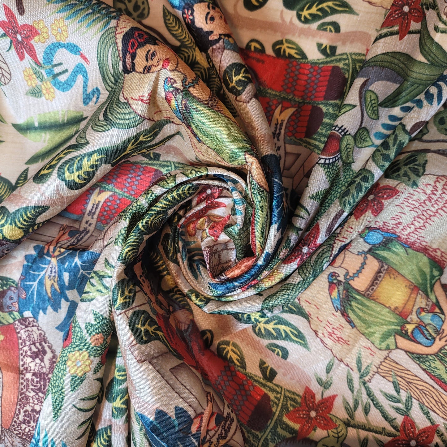 Polyester Faux Raw Silk Digital Print Fabric – 44" Wide Floral, Abstract & Frida Kahlo Inspired Dress, Craft & Quilting