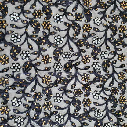 BLACK PAISLEY Premium Mesh Net Material Floral Diamante Embroidery Dress Craft Fabric 44.0" (111.8 cm) By Meter