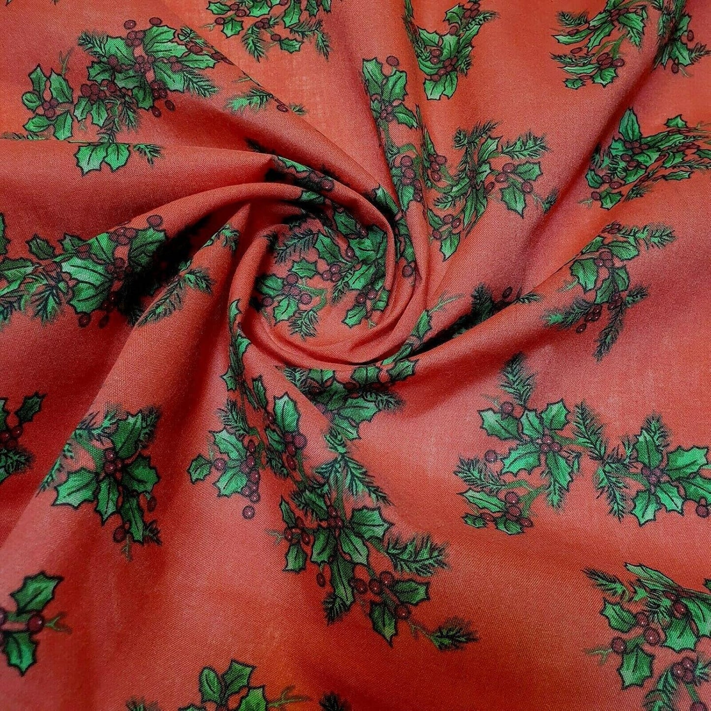Christmas Festive Polycotton Print Fabric | 44" (112cm) Wide Holiday Craft, Dressmaking & Quilting Material – Sold by the Metre  Crimson Holly Cheer