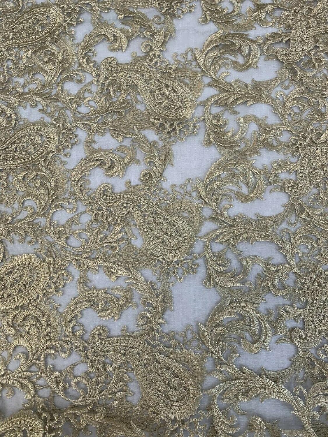 Paisley Embroidered Mesh Net Fabric | 58" (147cm) Wide Dressmaking & Craft Material – Sold by the Metre