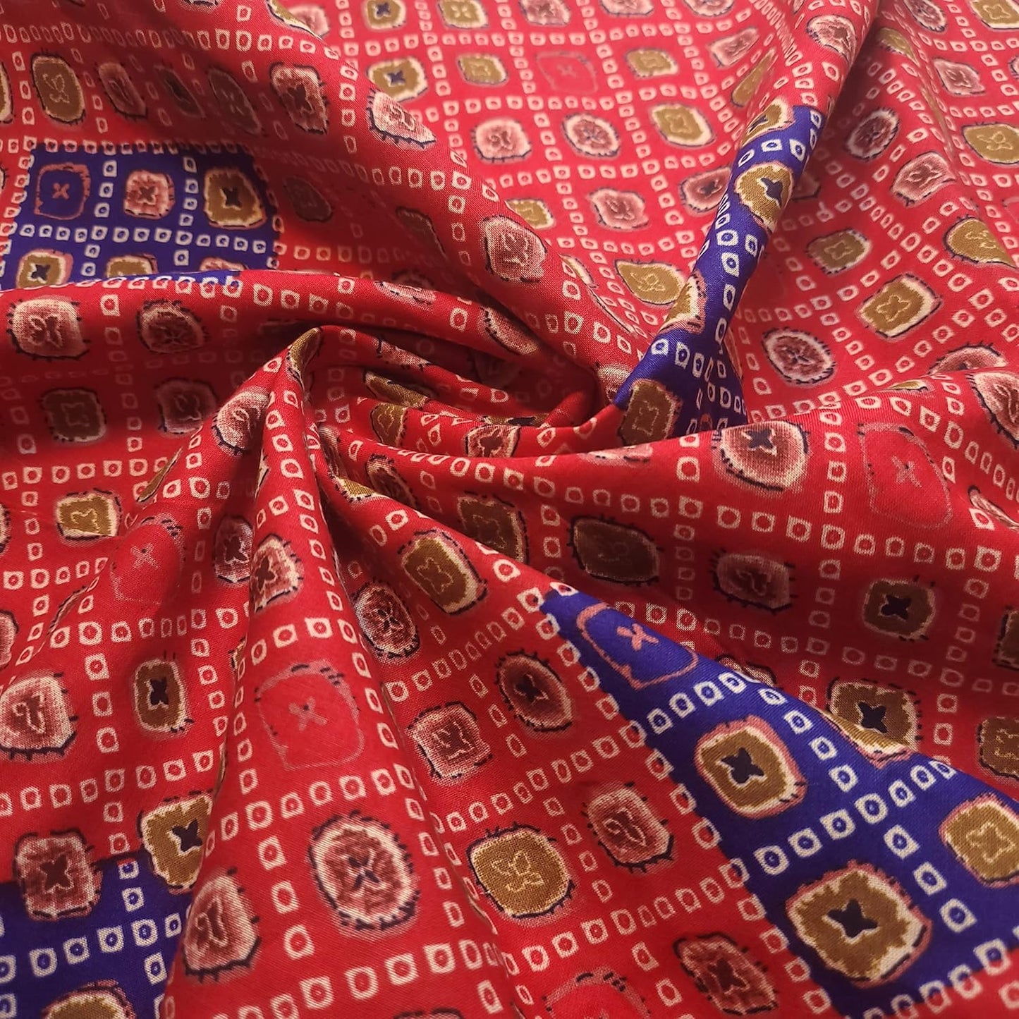100% Cotton Indian Rajasthani Suzani Rangoli Boho Banjara Lawn Fabric | 44" (112cm) Wide Craft, Quilting & Patchwork Material – Sold by the Meter  Red & Blue