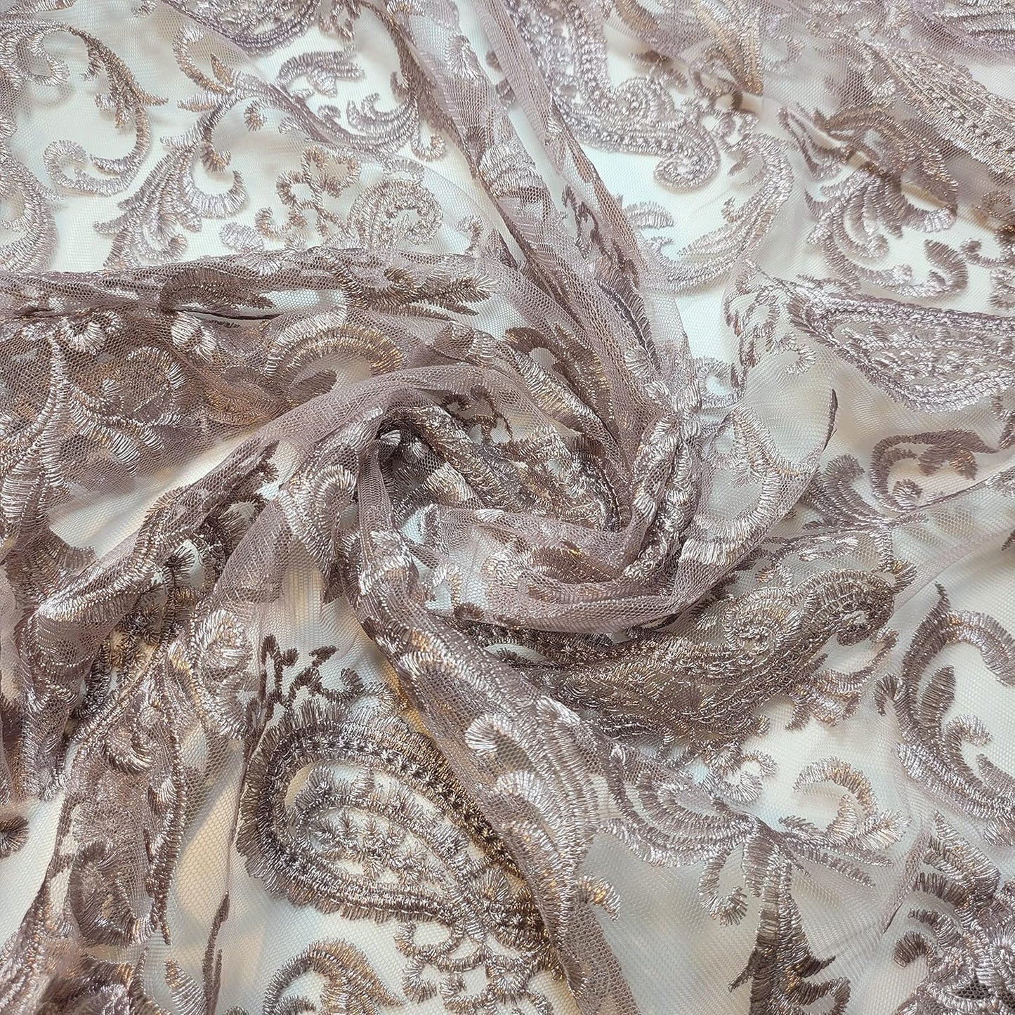 Paisley Embroidered Mesh Net Fabric | 58" (147cm) Wide Dressmaking & Craft Material – Sold by the Metre