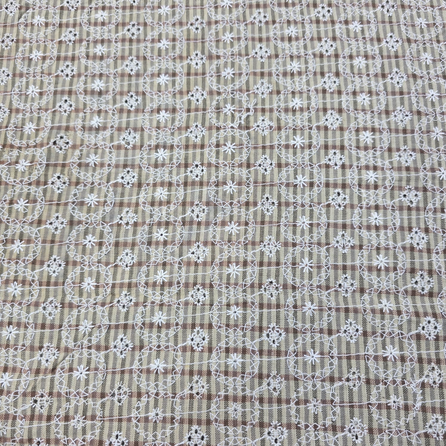 Checked Embroidered Cotton Fabric 44