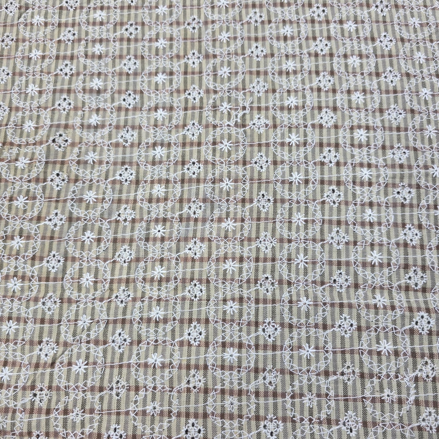 Checked Embroidered Cotton Fabric 44" Wide | Floral Broderie Dressmaking, Craft &