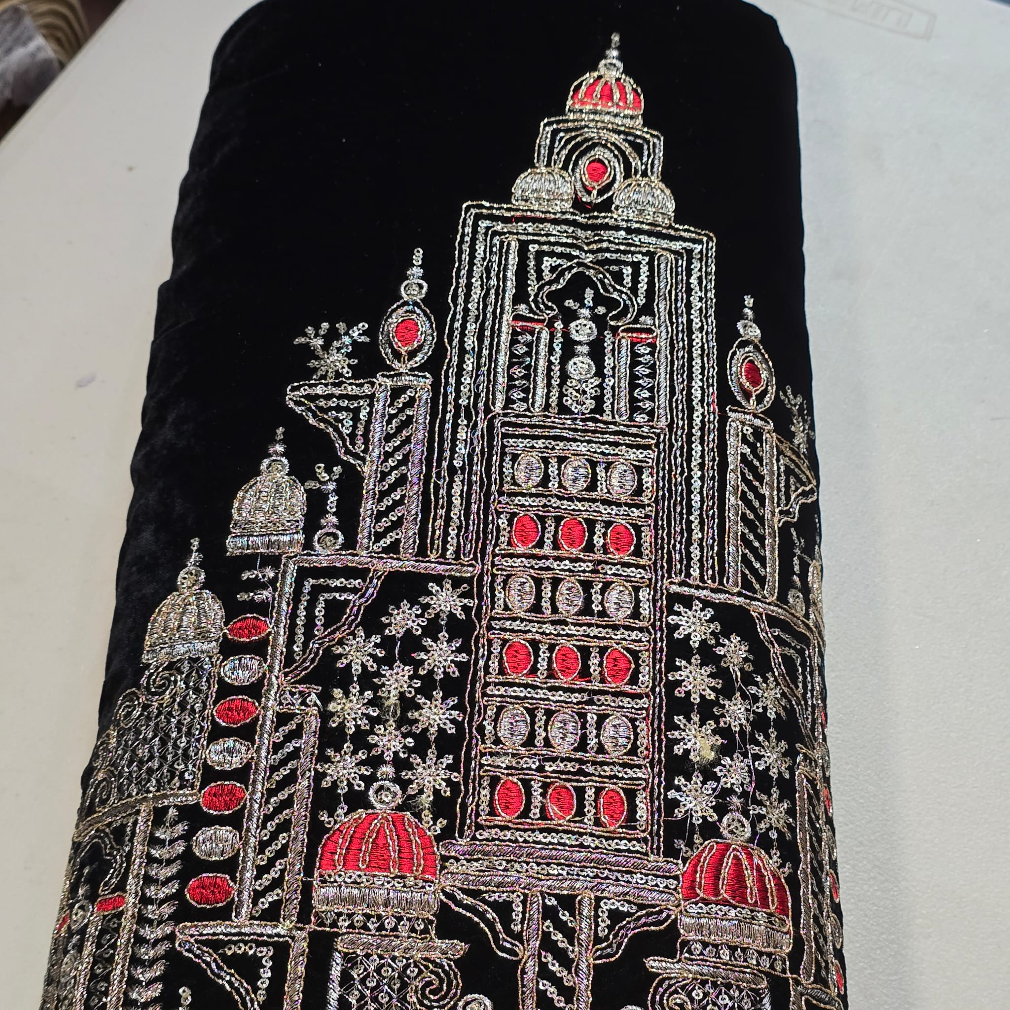 Velvet Gold Zari Embroidery Fabric Indian Wedding Dress Craft Material 58