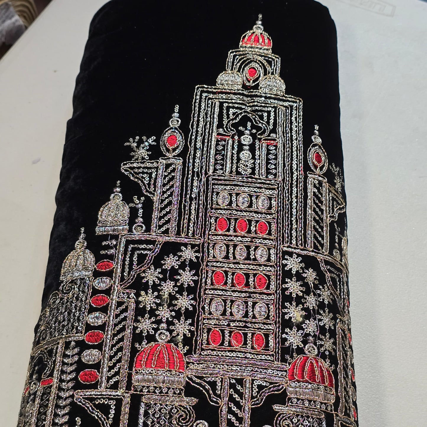 Velvet Gold Zari Embroidery Fabric Indian Wedding Dress Craft Material 58" Wide By The Meter