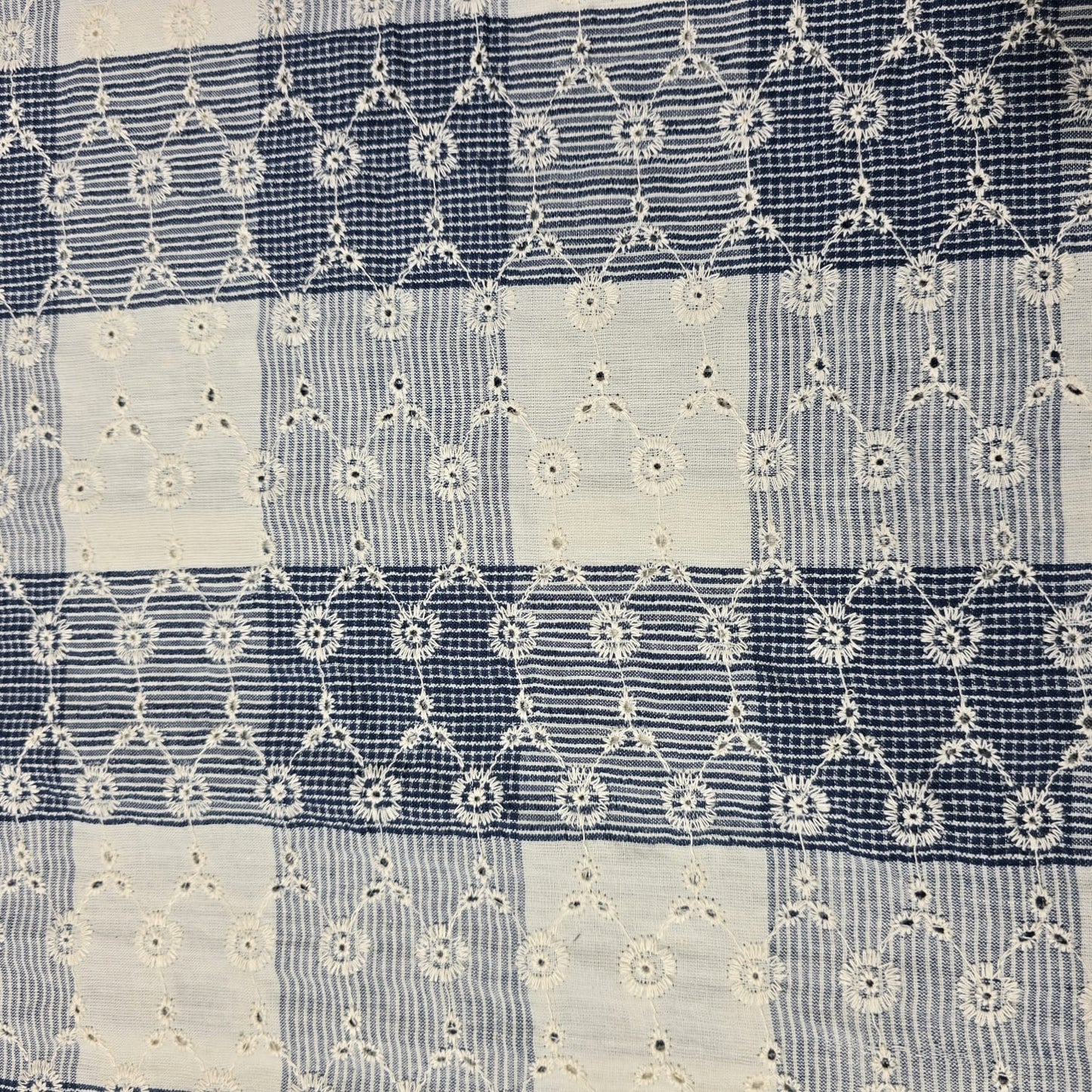 Checked Embroidered Cotton Fabric 44" Wide | Floral Broderie Dressmaking, Craft &