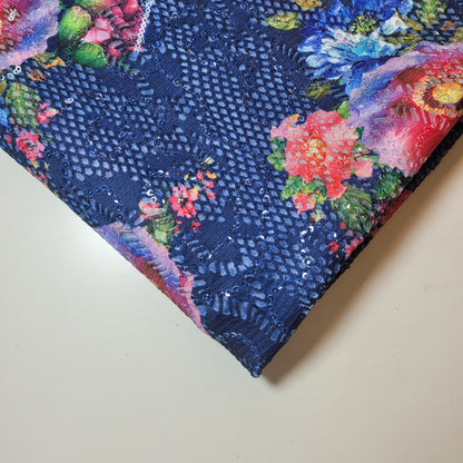 Floral Bridal Lace Fabric – 58" Wide Polyester Mesh & Elastane Blend Dress Material by the Meter