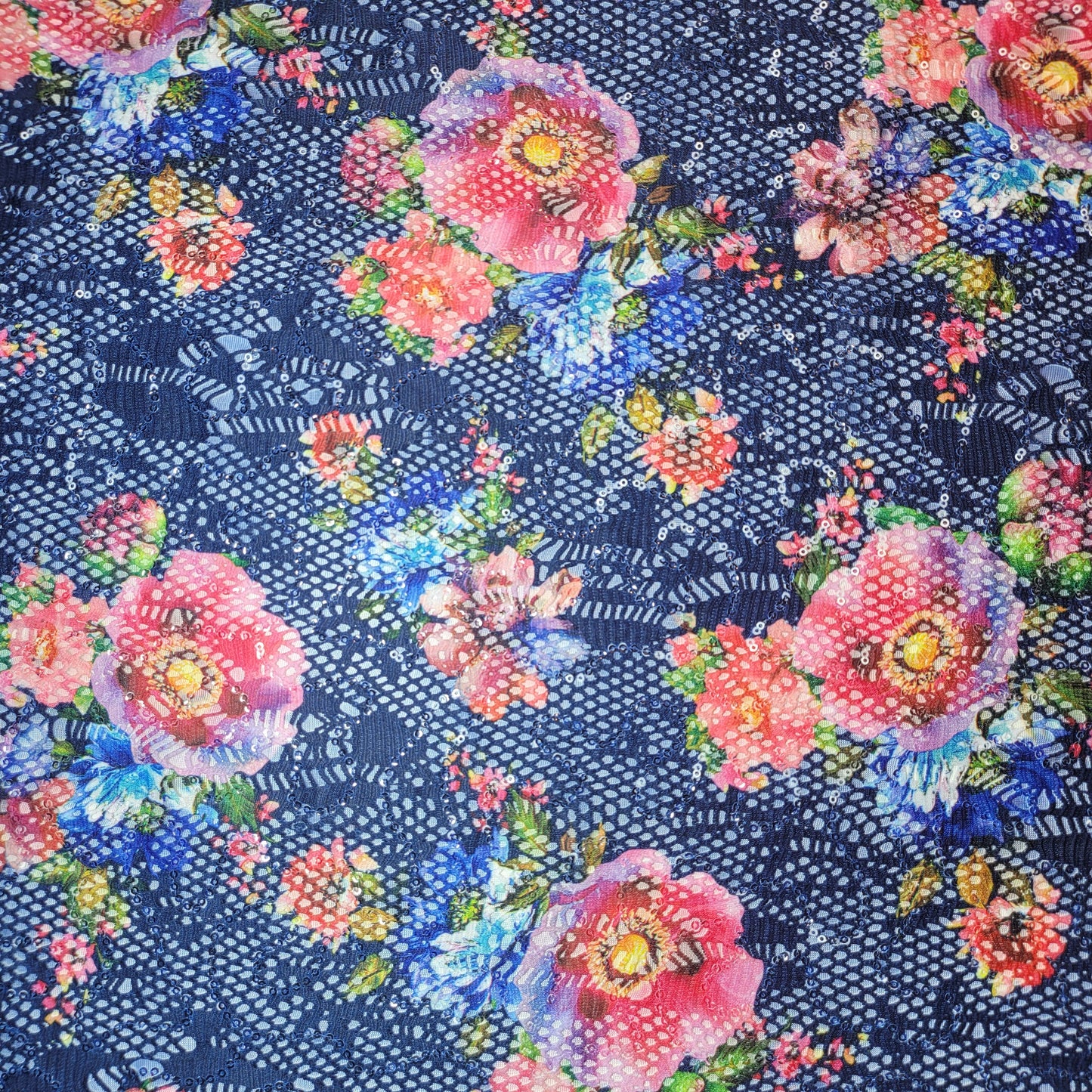 Floral Bridal Lace Fabric – 58" Wide Polyester Mesh & Elastane Blend Dress Material by the Meter