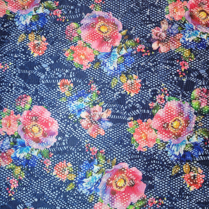 Floral Bridal Lace Fabric – 58" Wide Polyester Mesh & Elastane Blend Dress Material by the Meter