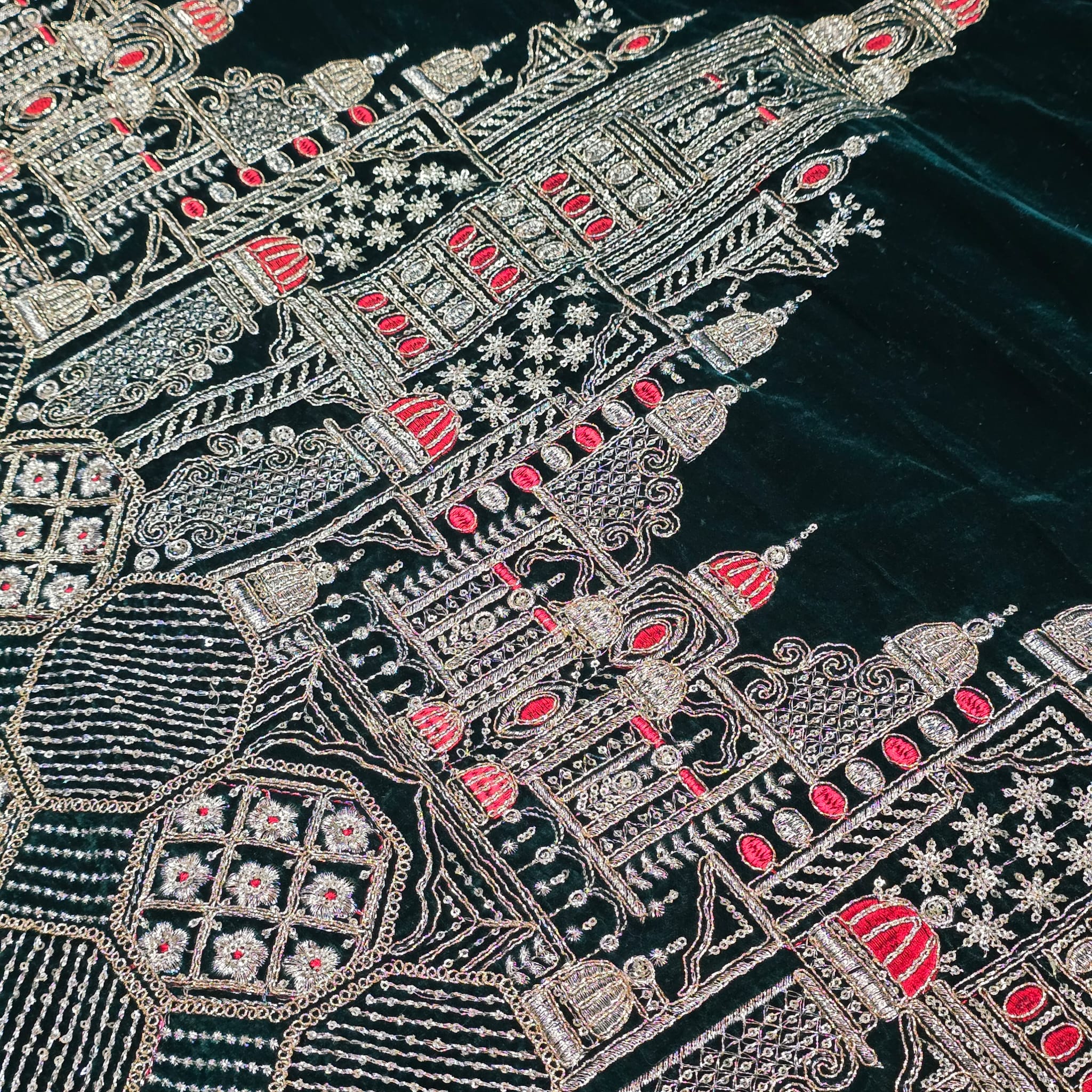 Velvet Gold Zari Embroidery Fabric Indian Wedding Dress Craft Material 58