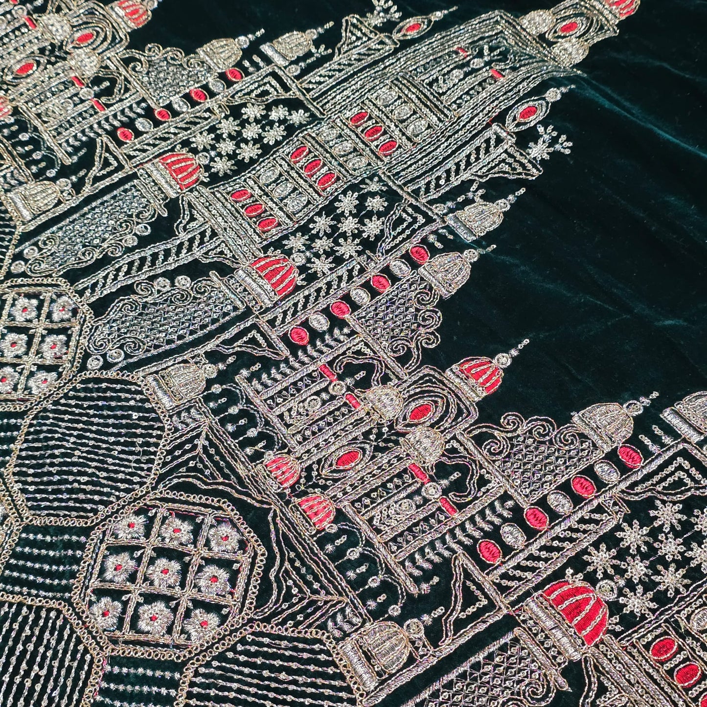 Velvet Gold Zari Embroidery Fabric Indian Wedding Dress Craft Material 58" Wide By The Meter