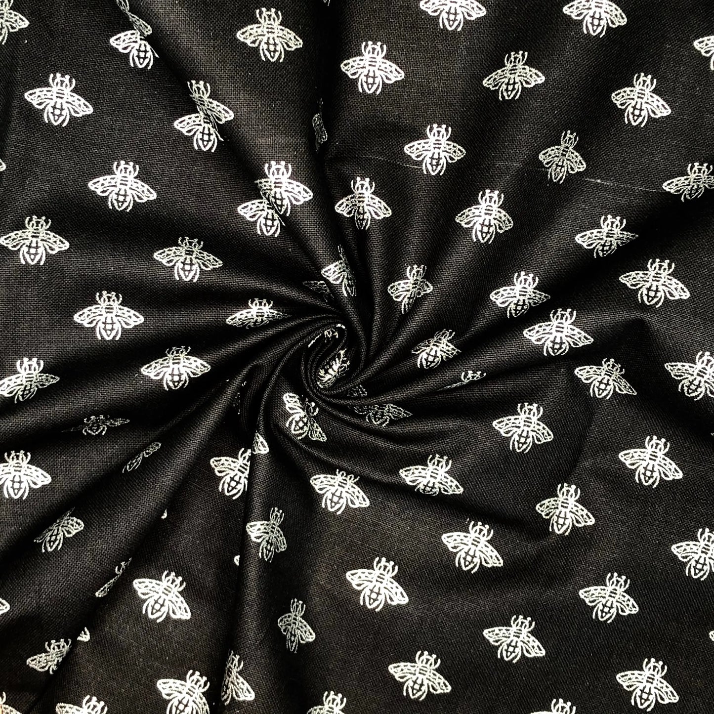 100% Cotton Panama Fabric | Black Background Metallic Bee Print 55" (140cm) Wide Craft & Upholstery Fabric – Sold by the Meter