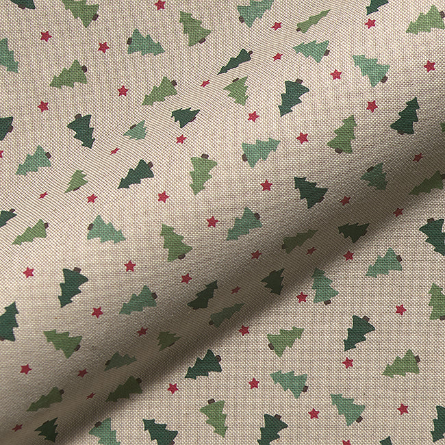 Christmas Linen Look Printed Panama Fabric | Cotton Rich 55