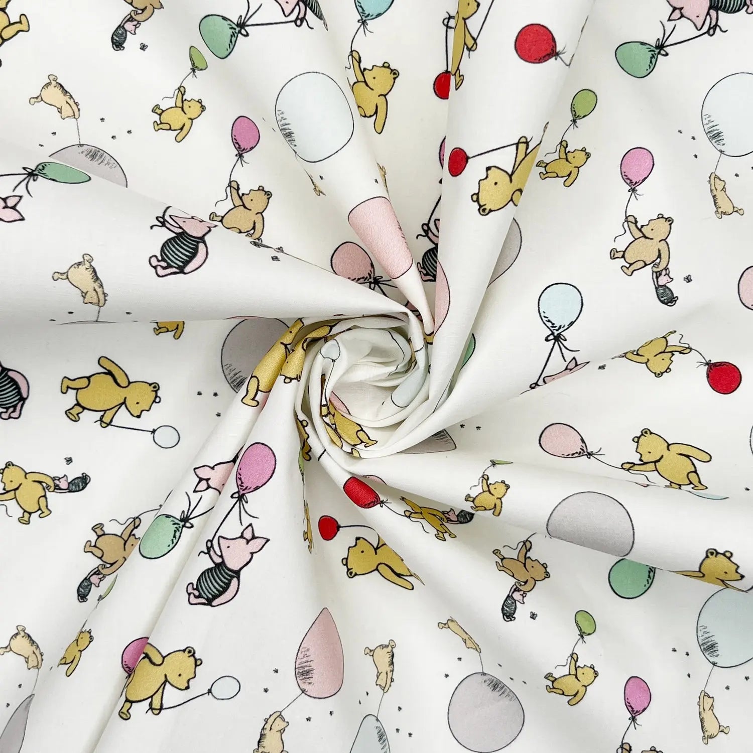 Winnie the Pooh Cotton Percale Fabric | Lightweight 200 Thread Count 100% Cotton 44" (112cm) Wide Dressmaking & Craft Fabric – Sold by the Meter