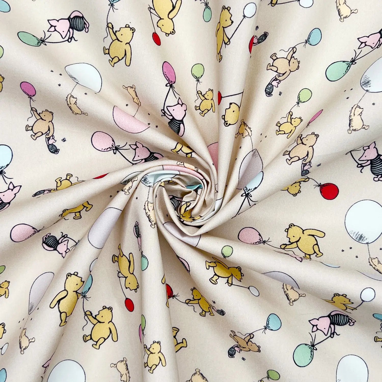 Winnie the Pooh Cotton Percale Fabric | Lightweight 200 Thread Count 100% Cotton 44