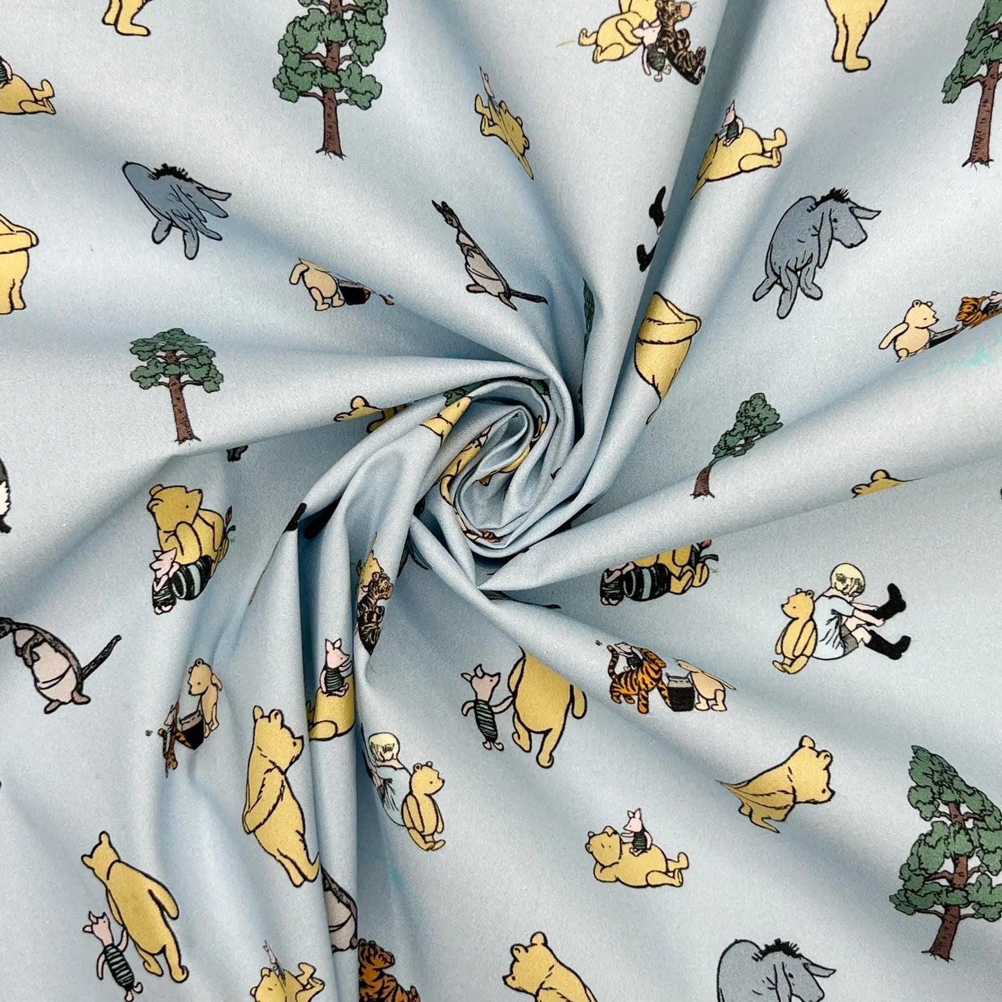 Winnie the Pooh Cotton Percale Fabric | Lightweight 200 Thread Count 100% Cotton 44" (112cm) Wide Dressmaking & Craft Fabric – Sold by the Meter