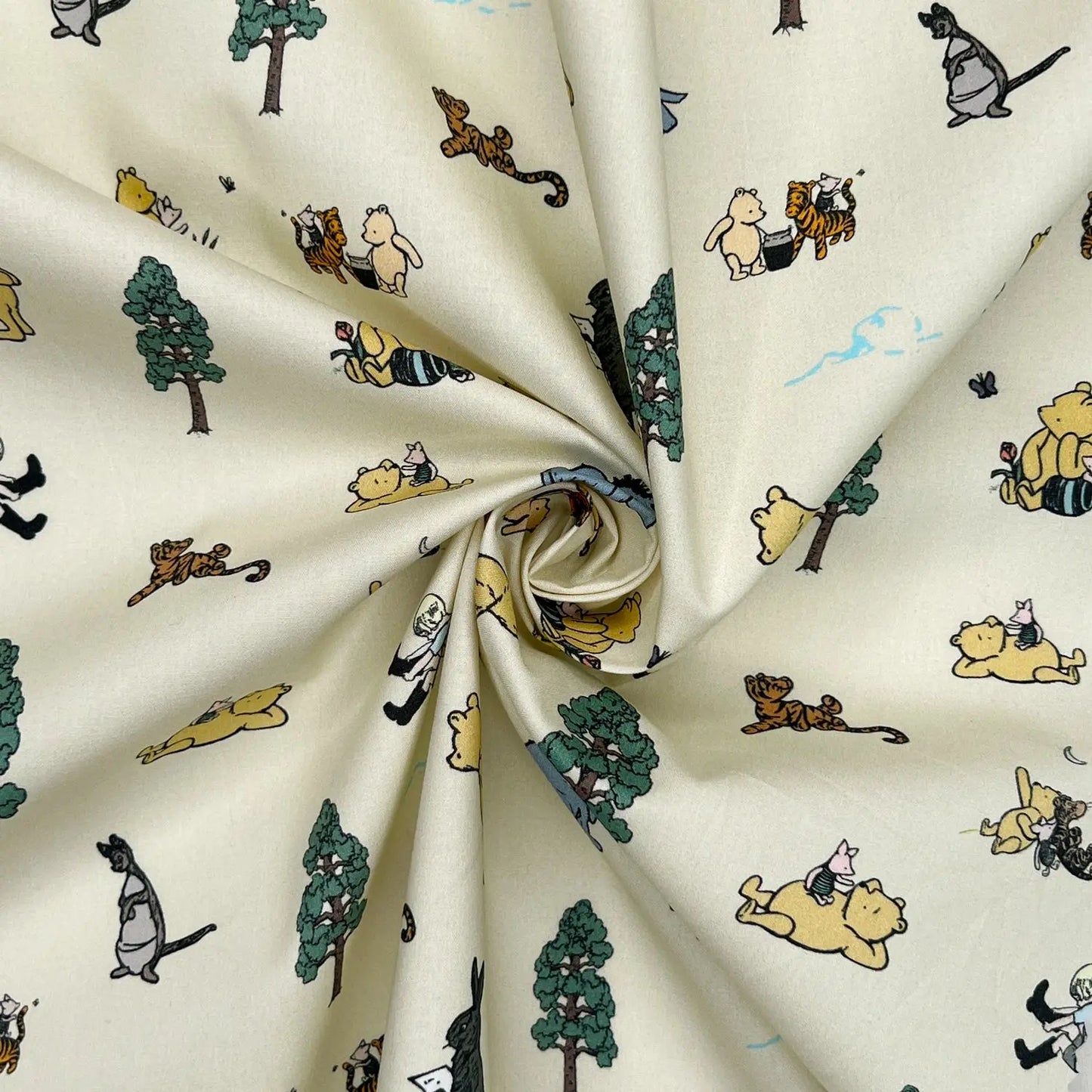 Winnie the Pooh Cotton Percale Fabric | Lightweight 200 Thread Count 100% Cotton 44" (112cm) Wide Dressmaking & Craft Fabric – Sold by the Meter