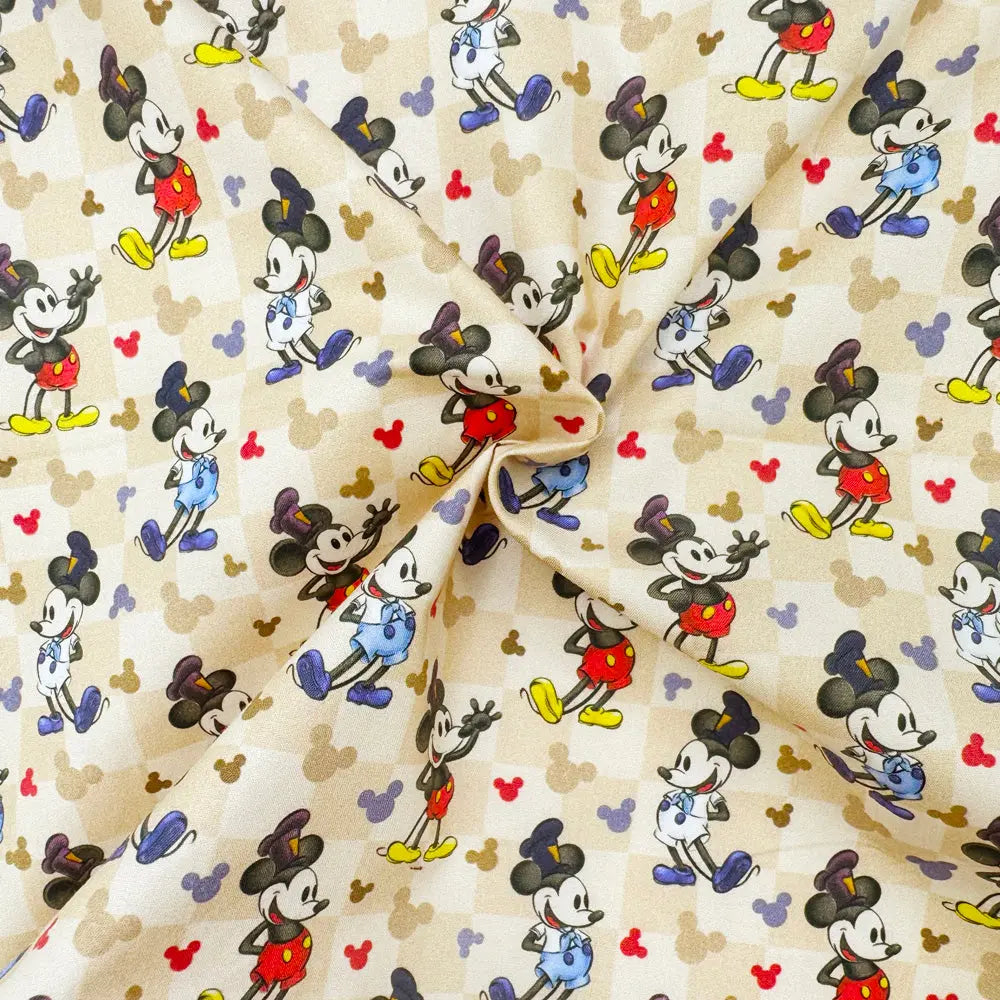 Steamboat Willie Cotton Percale Fabric | Lightweight 200 Thread Count 100% Cotton 44