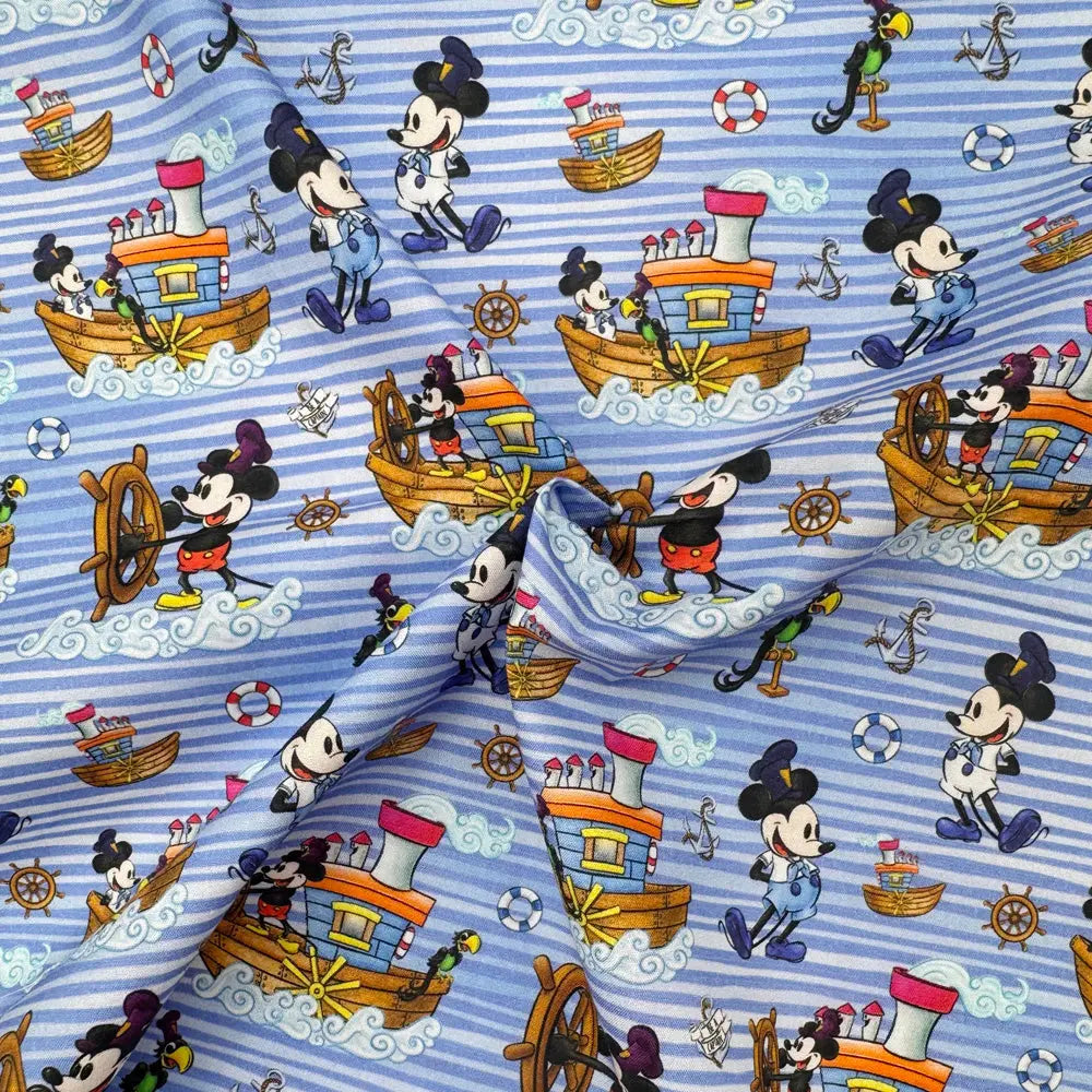 Steamboat Willie Cotton Percale Fabric | Lightweight 200 Thread Count 100% Cotton 44