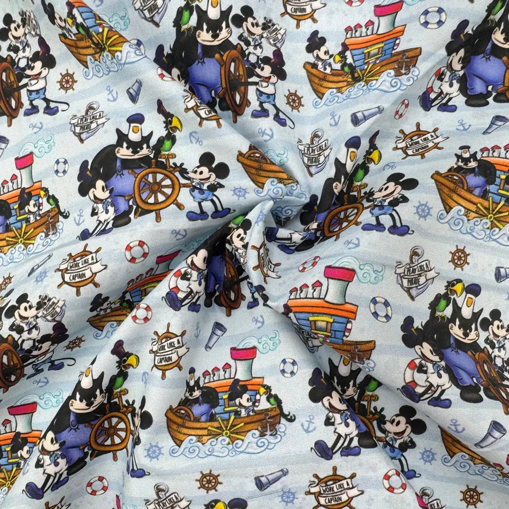 Steamboat Willie Cotton Percale Fabric | Lightweight 200 Thread Count 100% Cotton 44