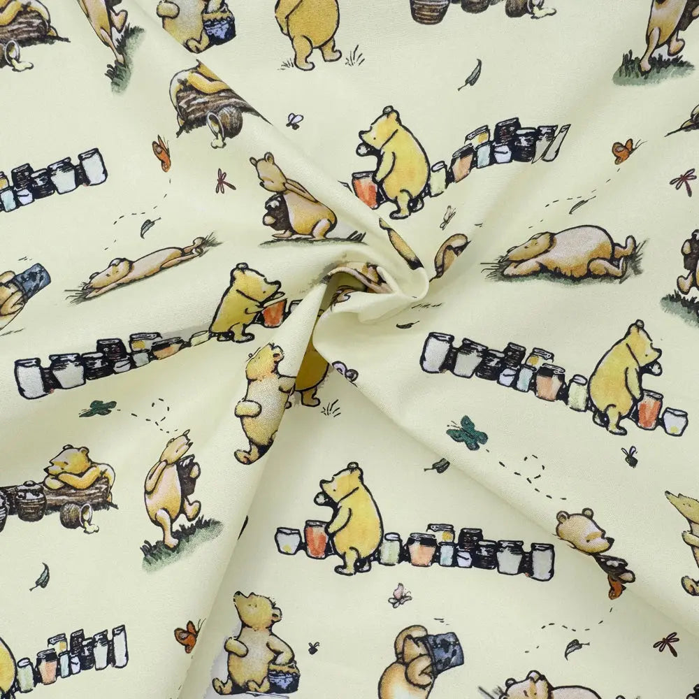 Winnie the Pooh Cotton Percale Fabric | Lightweight 200 Thread Count 100% Cotton 44