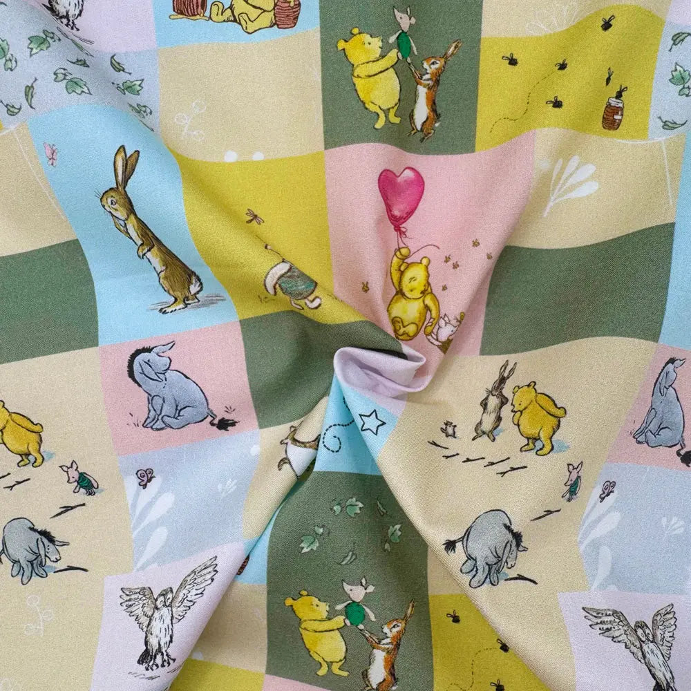 Winnie the Pooh Cotton Percale Fabric | Lightweight 200 Thread Count 100% Cotton 44