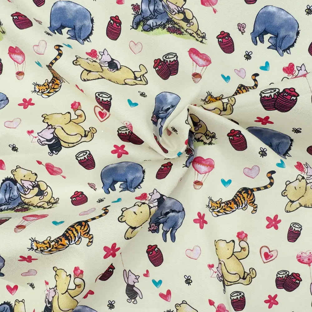 Winnie the Pooh Cotton Percale Fabric | Lightweight 200 Thread Count 100% Cotton 44" (112cm) Wide Dressmaking & Craft Fabric – Sold by the Meter